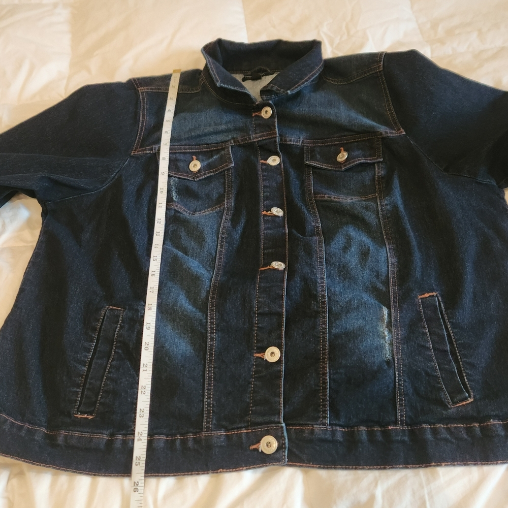 New Look Dark Wash Distressed Denim Jacket 3X Y2K Grunge Oversized Streetwear - Picture 10 of 10